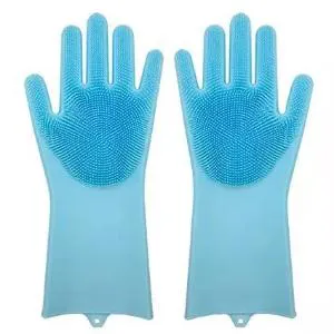 High Quality Silicone Dish Washing Kitchen Hand Gloves - 1 pair (Two pieces) Sky Blue