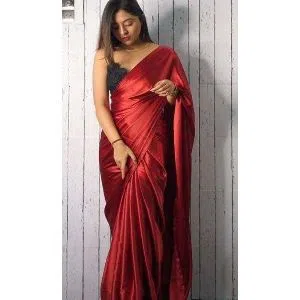 Womens Japan Silk Saree without Digital Print Blouse (Maroon)