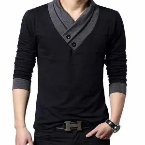 Gray Cotton Long Sleeve T-Shirt For Men