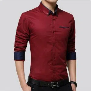 Red Long Sleeve Casual Shirt for Men