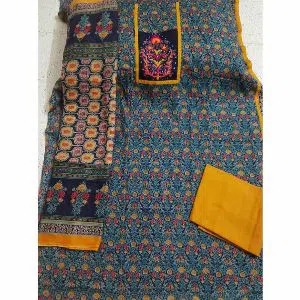 Unstitched Cotton With Gujrati Work Three Piece For Women 