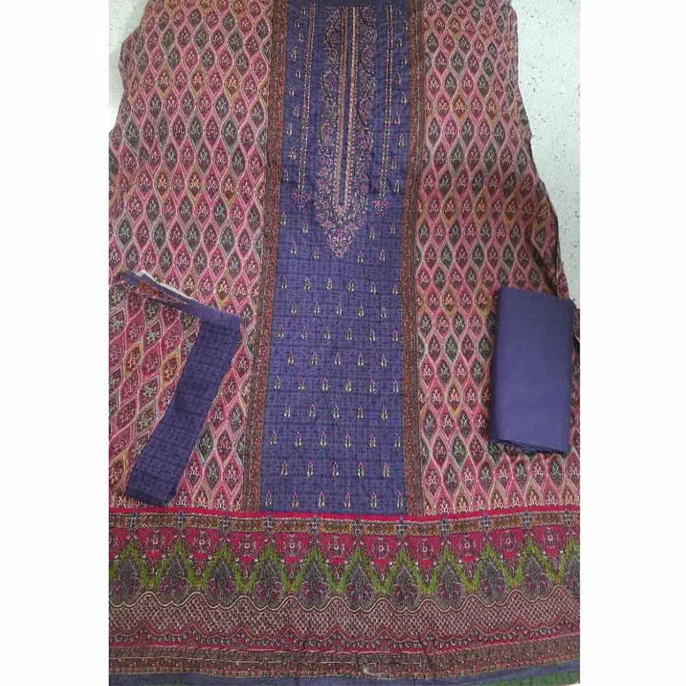 Unstitched Cotton Embroidery Three Piece For Women 