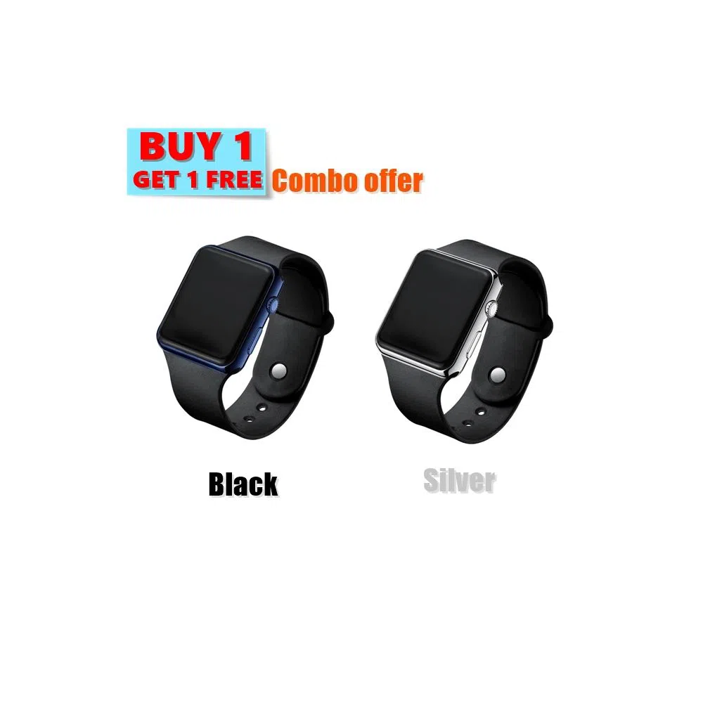 BUY 1 GET 1, Colorful Square LED Digital Sports Watch , Water Resistance LED Wrist Watch,BLACK