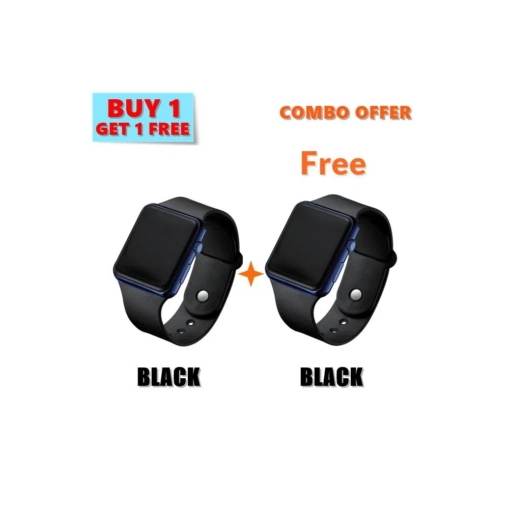 BUY 1 GET 1, Colorful Square LED Digital Sports Watch , Water Resistance LED Wrist Watch,BLACK