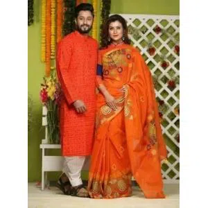 Fashionable Punjabi With Half Silk Saree- Couple Set