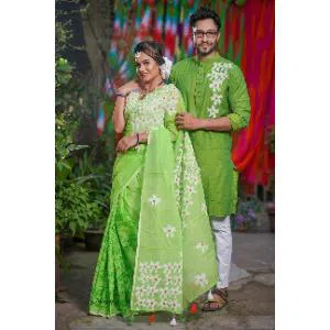 Fashionable Punjabi With Half Silk Saree- Couple Set