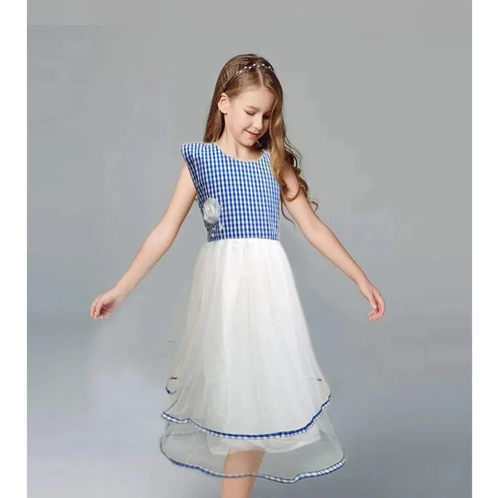Blue Check Party Frock for Girls