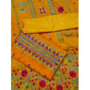 yellow three piece strong work Indian cotton