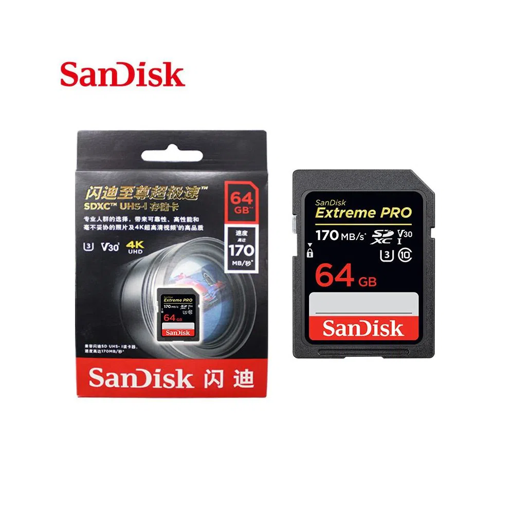 100% ORIGINAL SanDisk Extreme Pro SDXC Card 170MB/s V30 UHS-I U3 64GBF or Camera