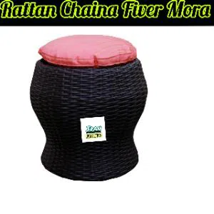 Wooden Fream & Artificial Cane Woven Stool/Mora( Black Colour) Suitable  For Your Home & Office Decoration & Seating 