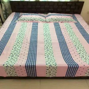 Cotton Double Bed Sheet With Two Pillow Cover 7.5-8 Feet
