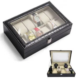 Artificial Leather Watch Box - Black