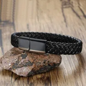 Mens Powerful Stainless Steel & Leather Bracelet