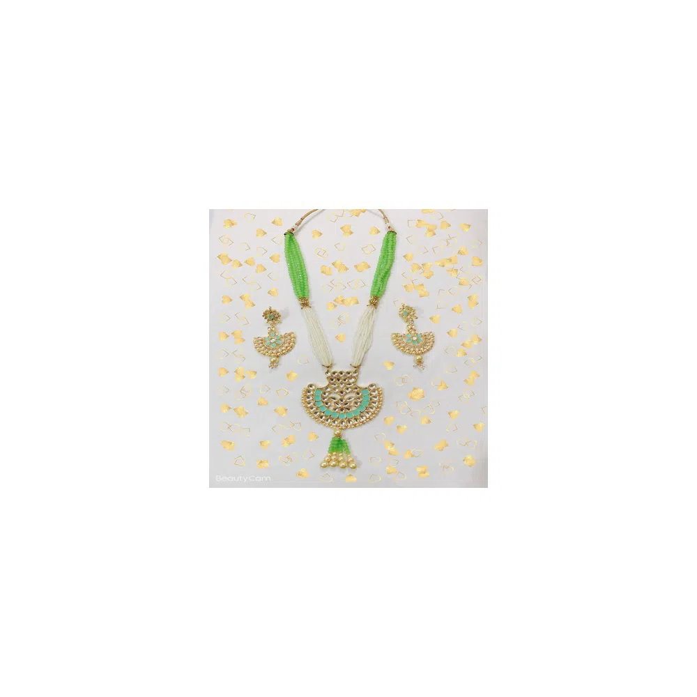 Green colour Indian Joypuri Necklace with Matching Earrings