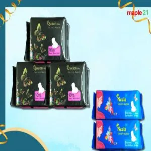 Buy 3 pack (30 pads) Queen Plus Sanitary Napkin Get 2 pack (16 pads) Neela Free