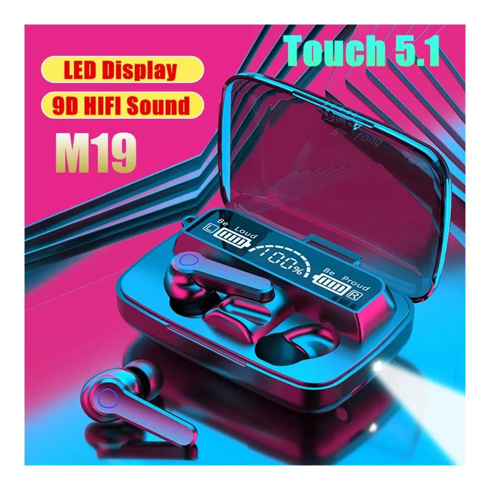 M19 TWS Wireless Bluetooth 5.1 Headphones Touch Control Stereo Earbuds With Digital LED Display