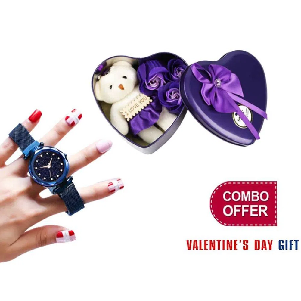 Valentine day combo offer ladies watch gift box