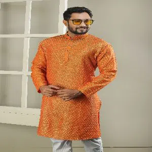 semi long cotton Punjabi for men - Orange