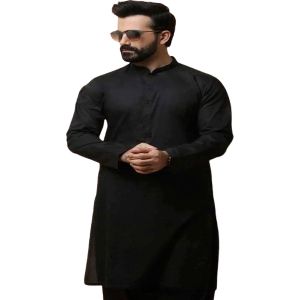 semi long cotton Punjabi for men - Black