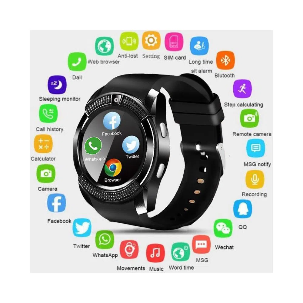 Android and iOS Mobile - Sim Supported Smart Mobile Watch - Black