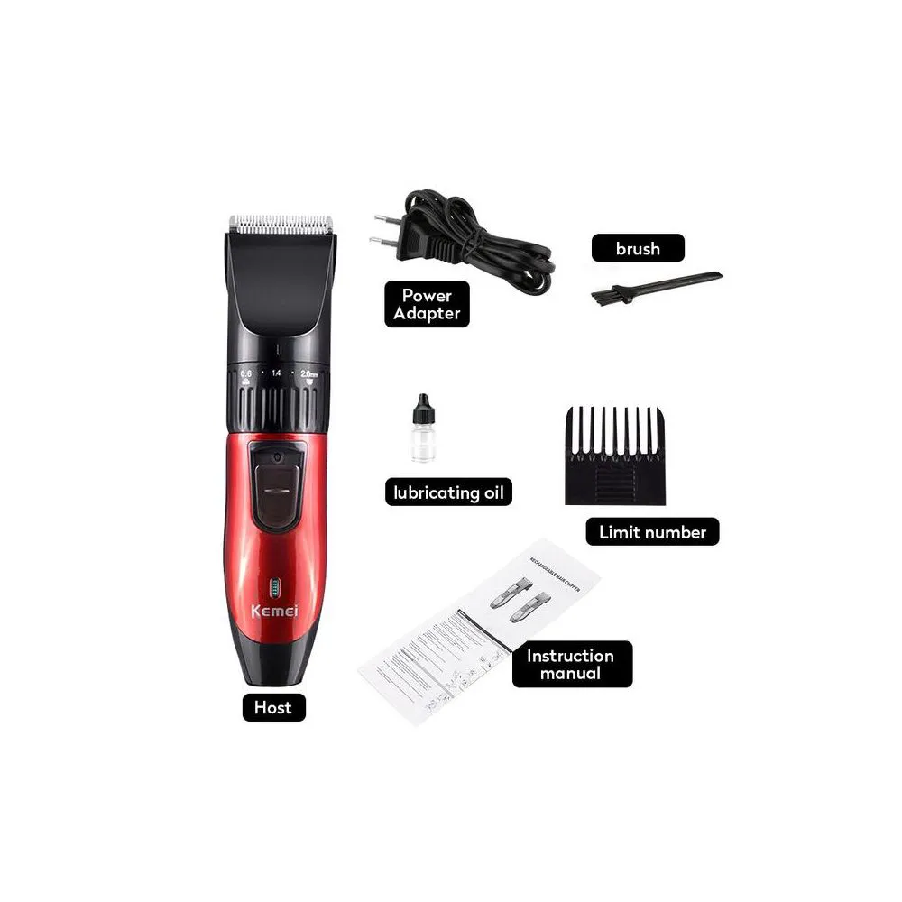 Kemei Rechargeable Hair Clipper Trimmer For Men  Black & Red