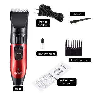 Kemei Rechargeable Hair Clipper Trimmer For Men  Black & Red