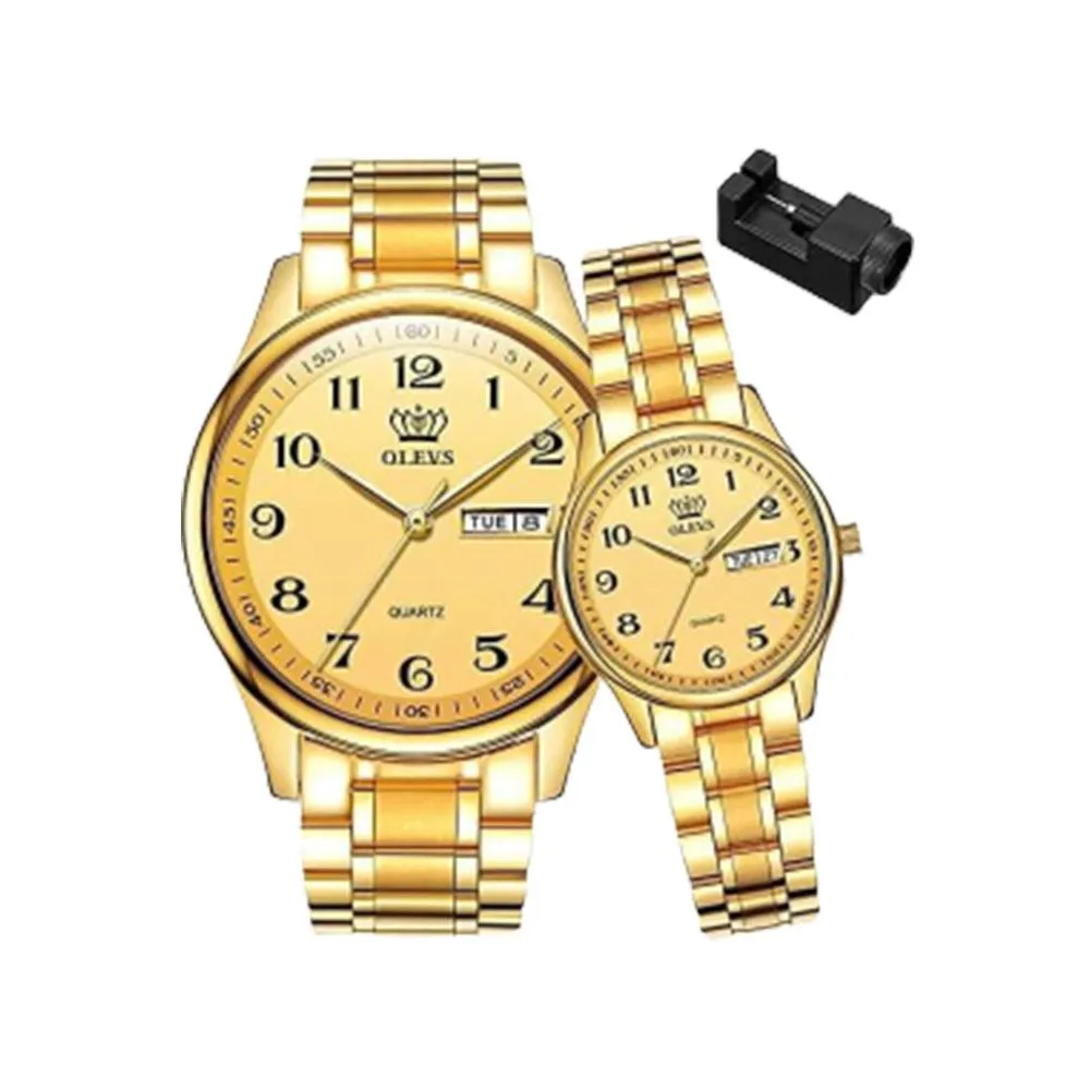 Couple quartz wristwatch casual style with double calendar lovers watch waterproof men and women set