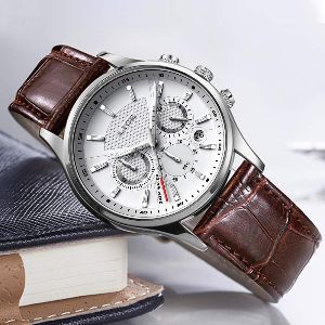 LIGE Mens Watches Fashion Simple Leather Analog Quartz Watch