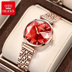 OLEVS Prismatic Diamond Watch Fashion Luxury Watches for Women Fine Classy Steel Analog Quartz Watch