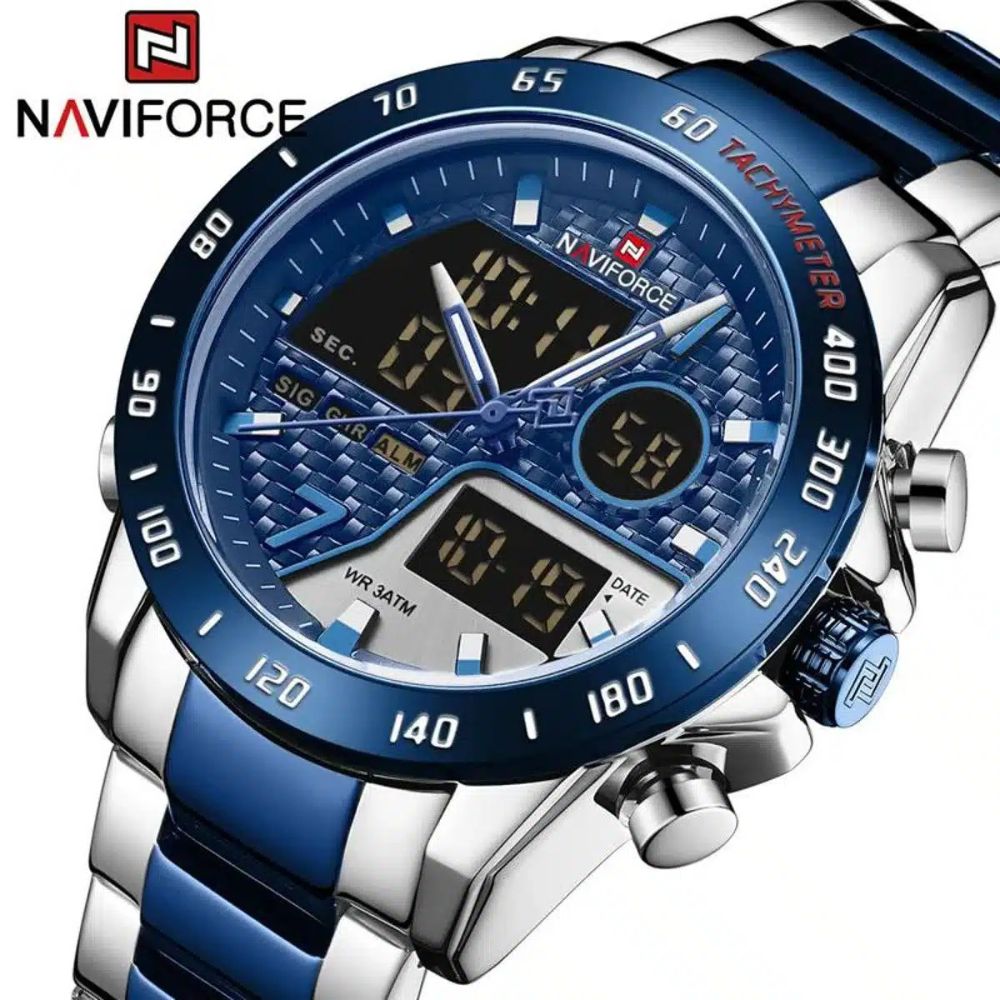 NAVIFORCE NF9171 Silver and Royal Blue Stainless Steel Watch