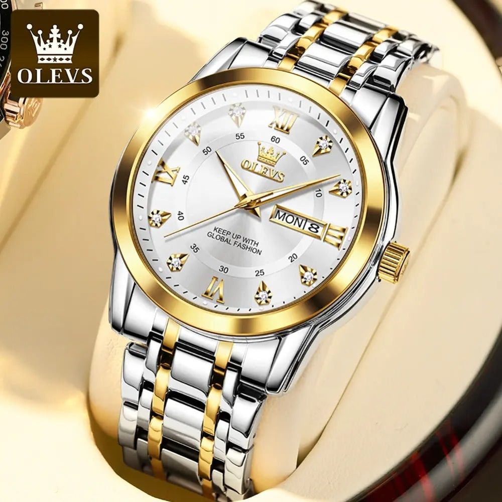 OLEVS 5513 Silver and Golden Two Tone Watch for Men