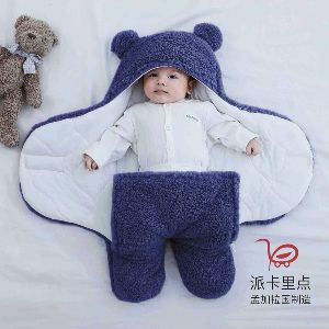 Newborn Outdoor Windproof Plush Solid Colour Soft Baby Hold Blankets Infant Cocoon Wraps Cotton Winter Sleeping Bag