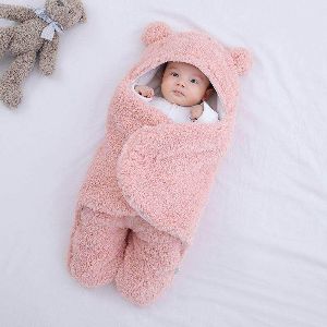 Newborn Outdoor Windproof Plush Solid Colour Soft Baby Hold Blankets Infant Cocoon Wraps Cotton Winter Sleeping Bag