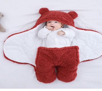 নিউবর্ন আউটডোর উইন্ডপ্রুফ প্লাশ সলিড কালার সফট বেবি হোল্ড ব্ল্যাঙ্কেট - Infant Cocoon Wraps Cotton Winter Sleeping Bag