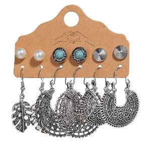 6 Pair/Set Bohemian Earring Set Ethnic Style Carved Earrings