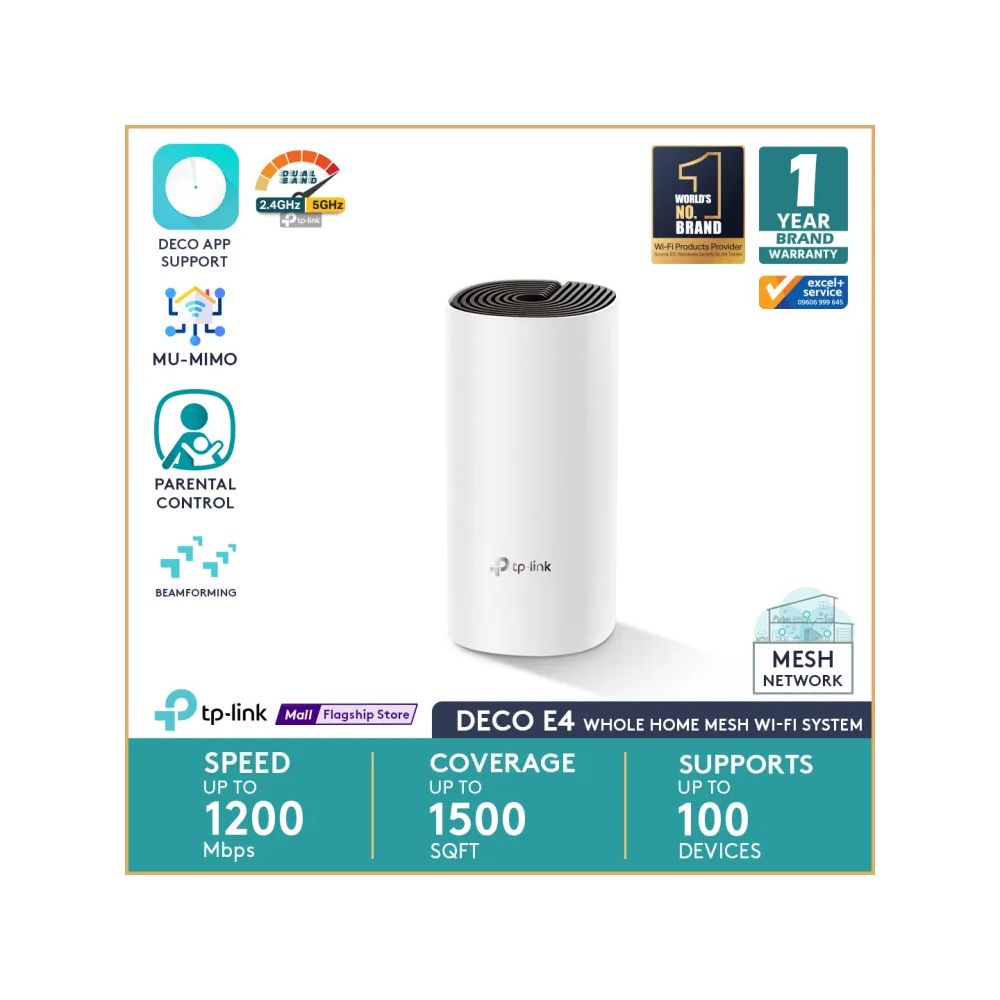 TP-Link Deco E4 AC1200 Router Whole Home Mesh Wi-Fi System 1 Pack