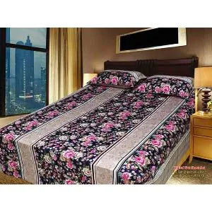 home-tex-cotton-multicolor-bed-sheet-with-two-matching-pillow-covers