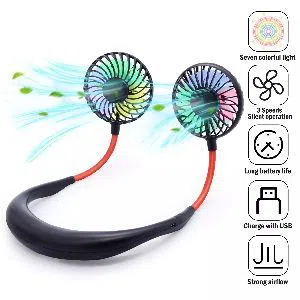 Hands Free Portable Neck Fan - Rechargeable Mini USB Personal Fan Battery Operated with 3 Level Air Flow, 7 LED lights for Home Office Travel Indoor O