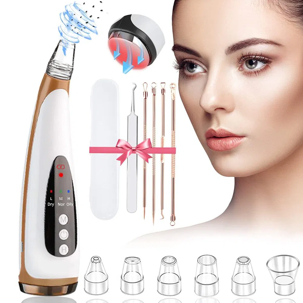 USB Blackhead Remover Rechargeable Electric Pore Vacuum with LED Screen 6 Suction Heads and 3 Cleaning Modes for Women -White
