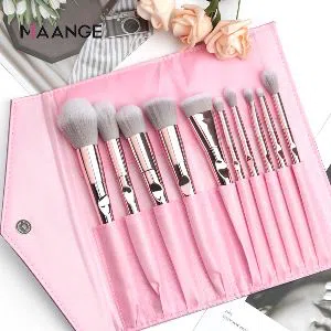 MAANGE 10 Pcs Makeup Brush Set Metal Pink With Pouch-China