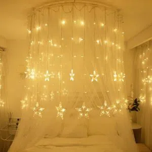 Star Shape LED Series 2.5 m Long, 5 Mode Remote, 10 Golden Stars with 138 LEDs Waterproof Linkable String Light for Decoration (Warm White)/ Series Li