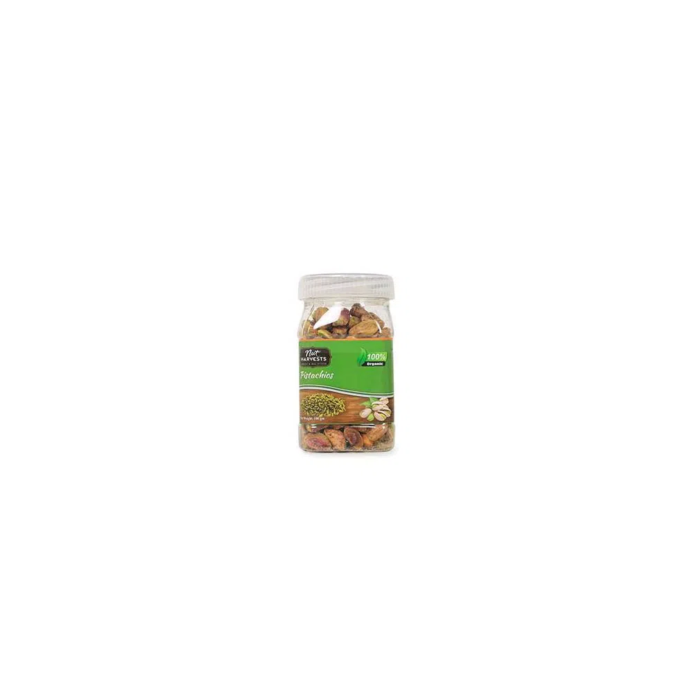 Nut Harvests Organic Pistachios 100 gm jar BD