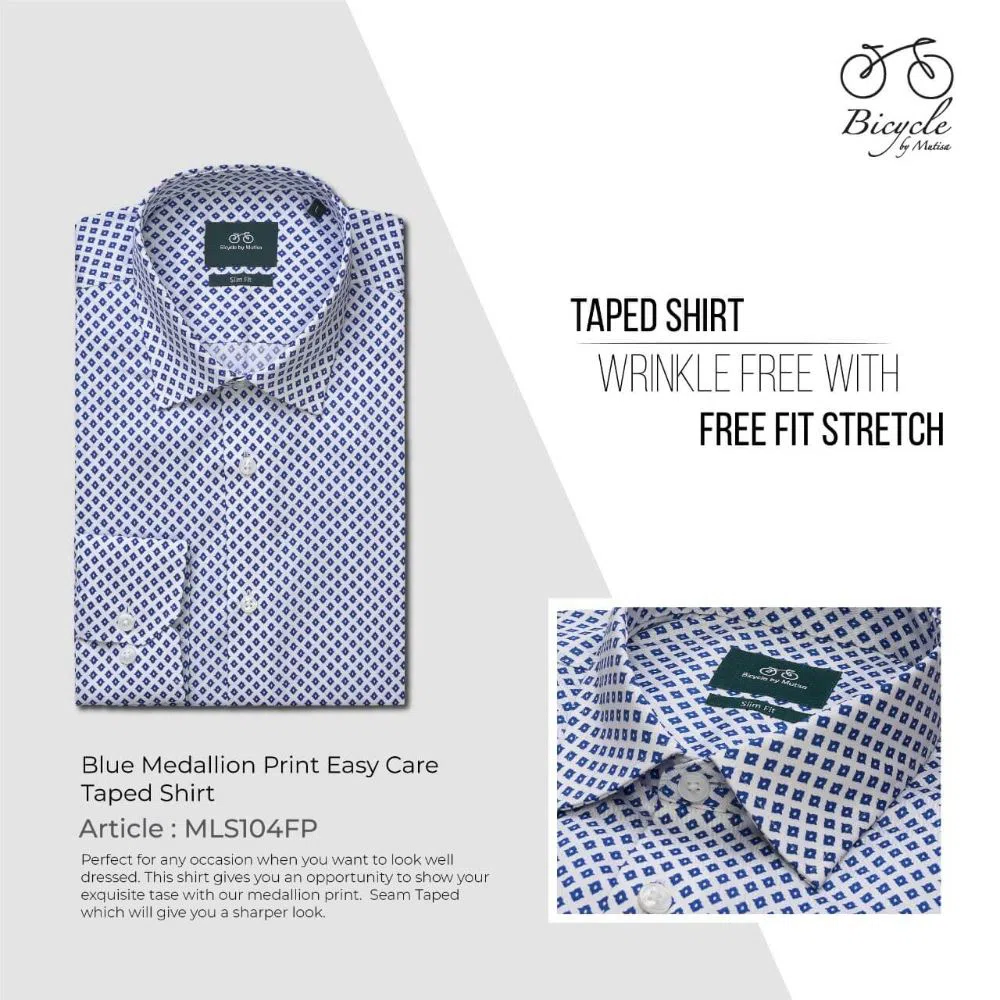 Blue Medallion Print Easy Care Taped Slim Fit Full Sleeve Shirt (BLS104FP)