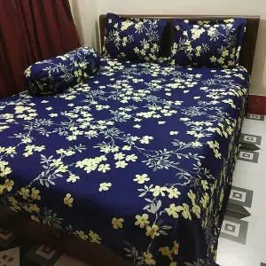 Cotton Fabric Multicolor Print 7.5 by 8 Feet Double King Size Bedsheet Set with Two Pillow Covers