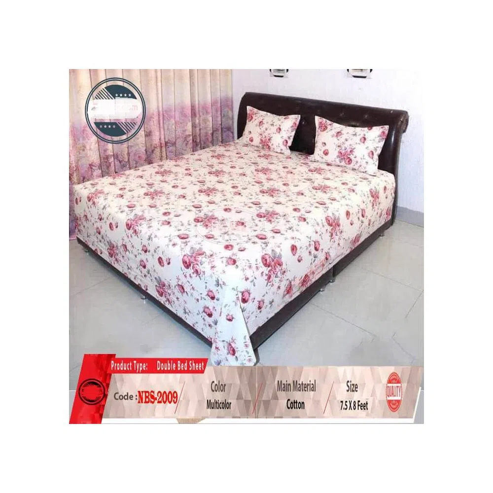 Cotton Fabric Multicolor Print 7.5 by 8 Feet Double King Size Bedsheet Set with Two Pillow Covers