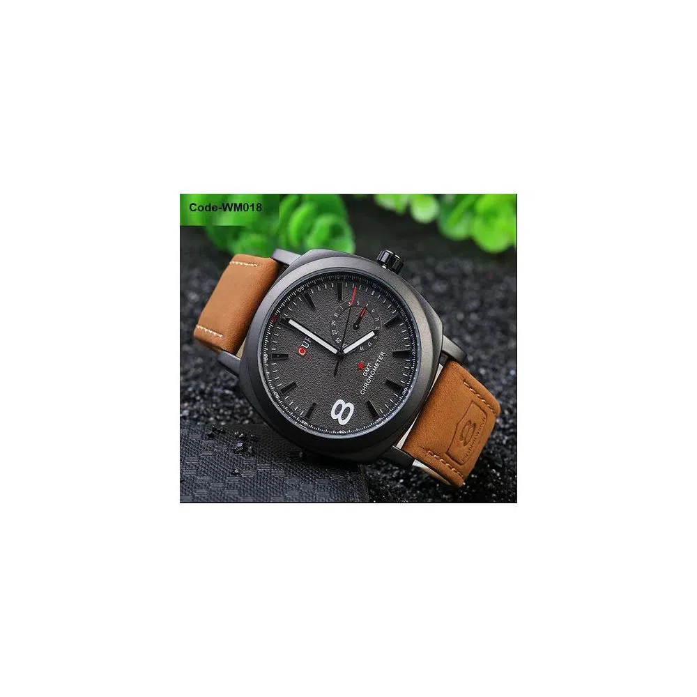 CURREN PU Leather Wrist Watch For Men - Brown