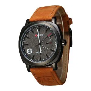 CURREN Leather Analog Watch for Men - Brown