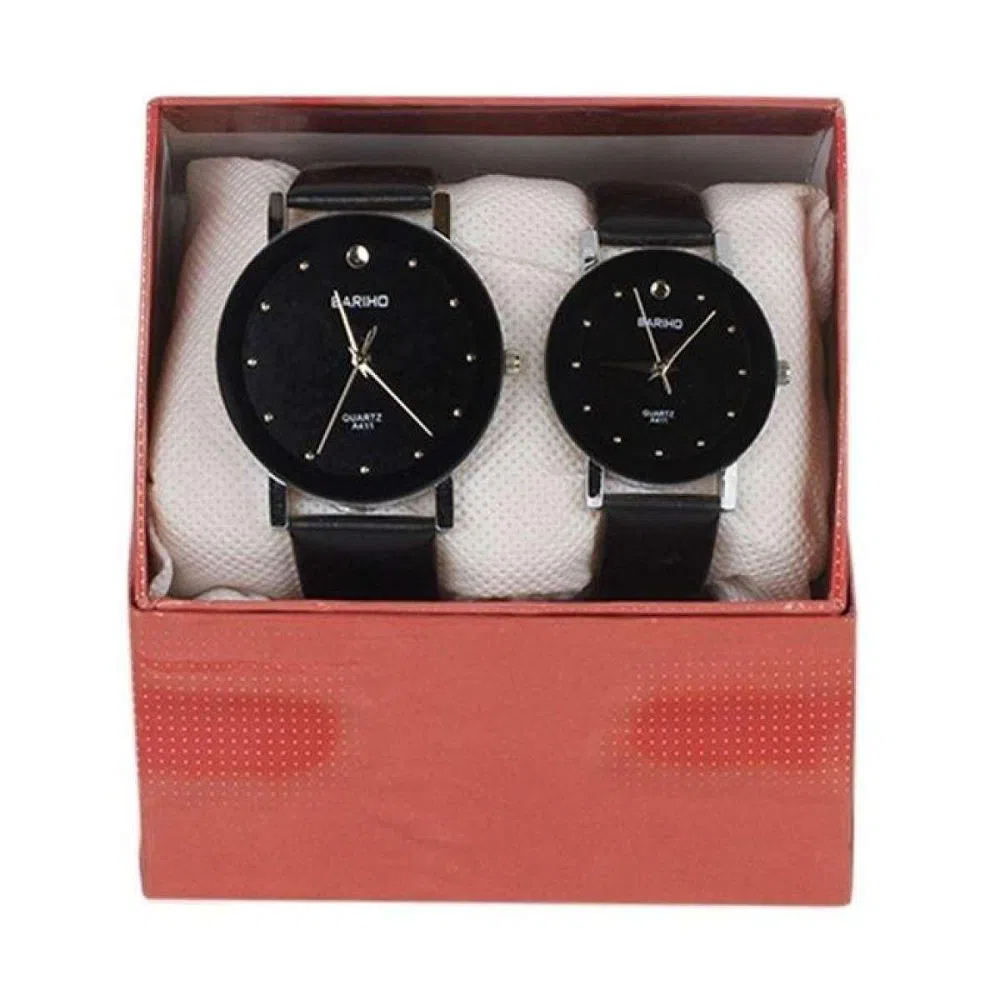 Bariho Black Leather Analog Couple Watch for Unisex