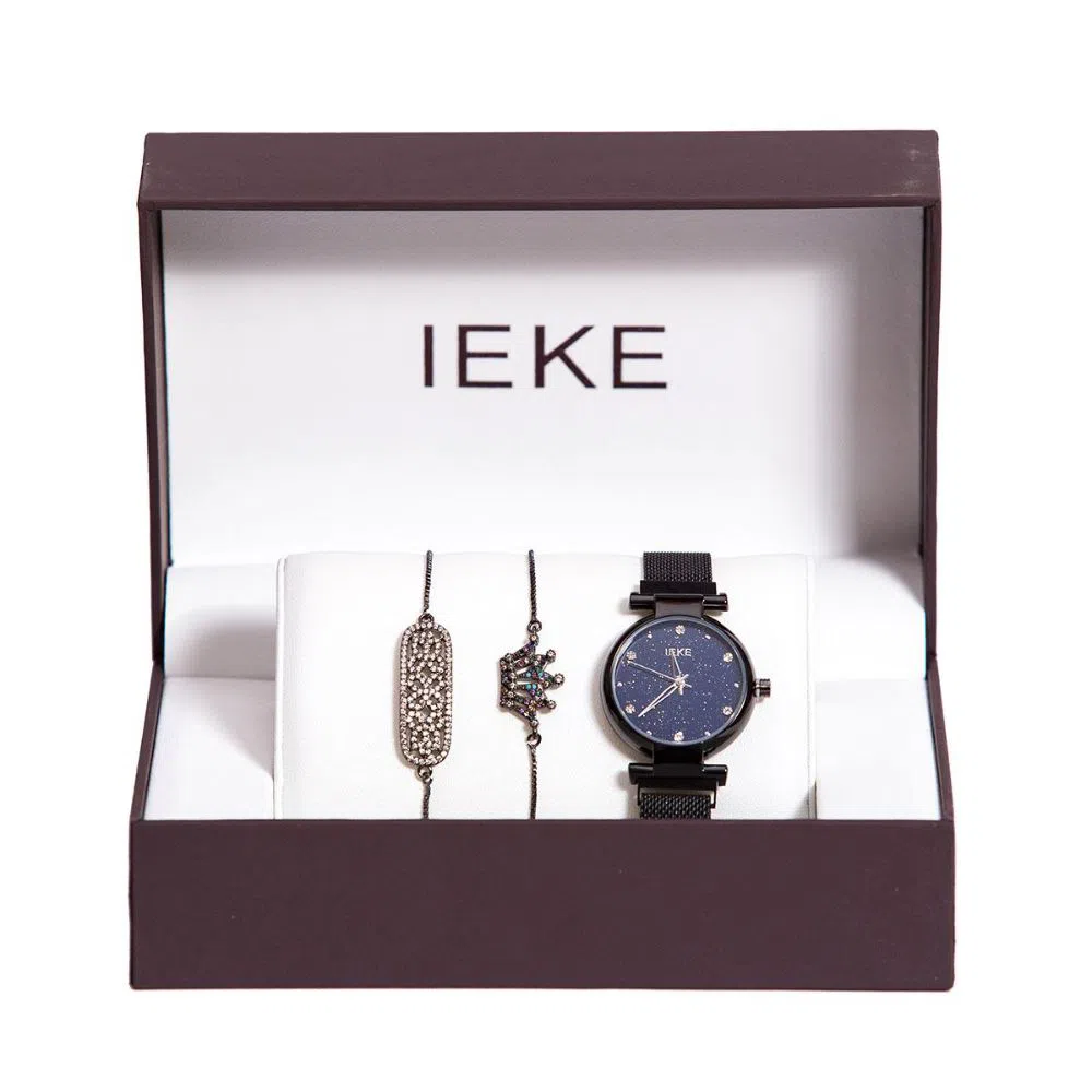IEKE 88041 Golden Mesh Stainless Steel Analog Watch For Women - Golden Black And Blue