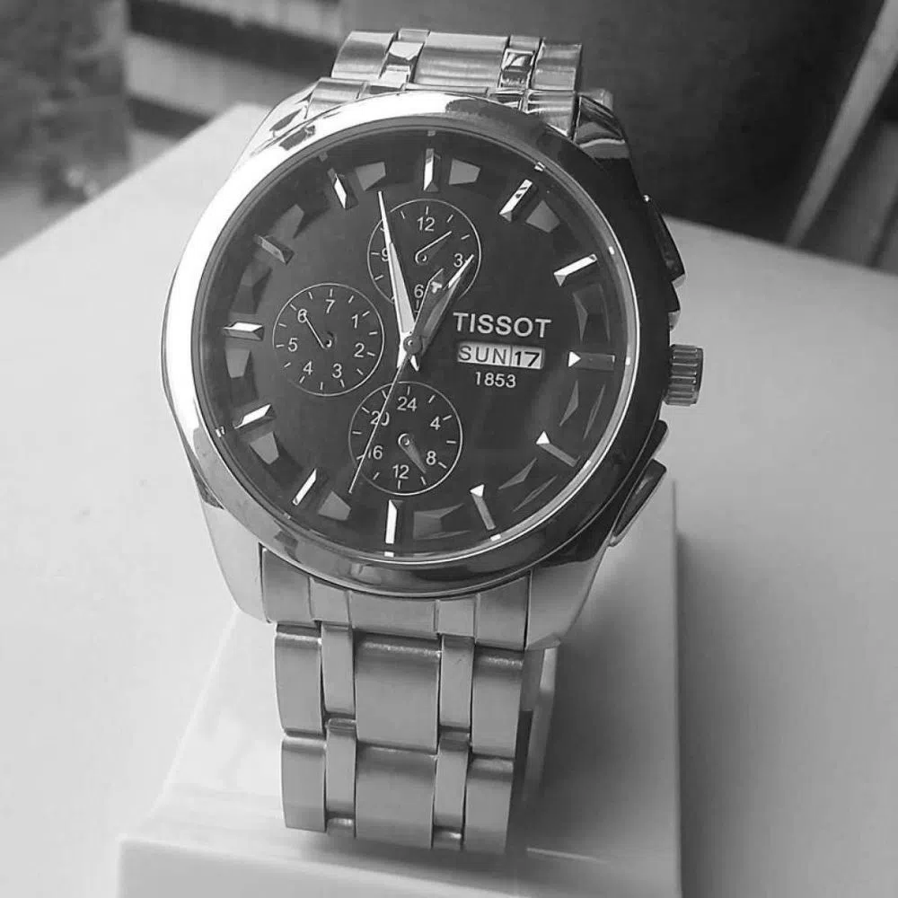 TISSOT  Stainless Steel Chronograph Watch for Mens-Black and Silver